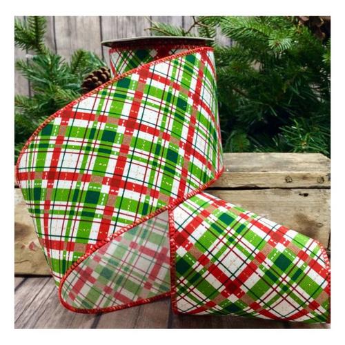 D Stevens Fine Ribbons 4in Linen Plaid Ribbon - Primary Image