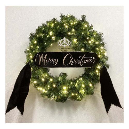 D Stevens Fine Ribbons Velvet Gold Merry Christmas Embroidered Wired Rbbon - Primary Image