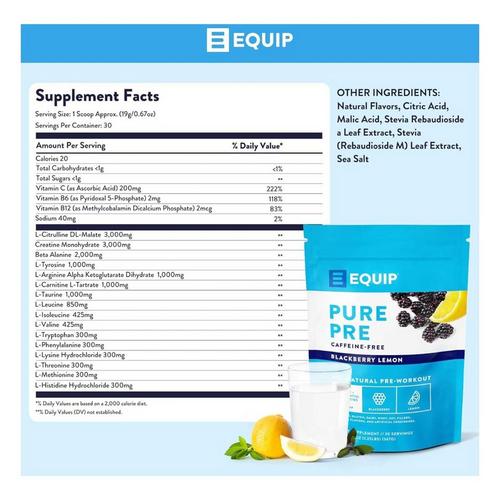 Equip Foods Pure Pre All Natural Pre-Workout Powder (Caffeine Free) - Primary Image