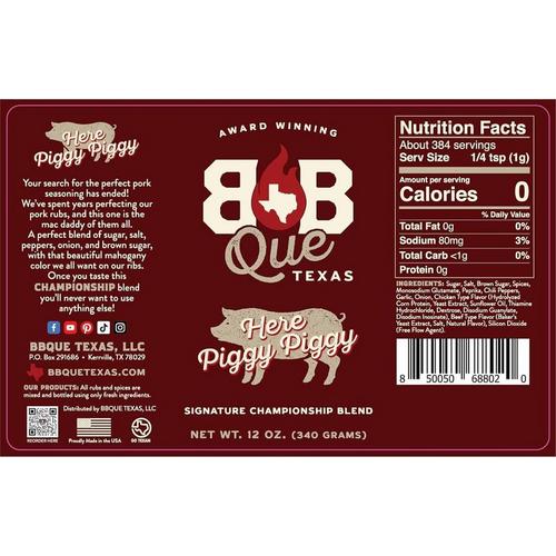 BBQUE TEXAS Here Piggy Piggy Pork Rub - 12 oz - Primary Image