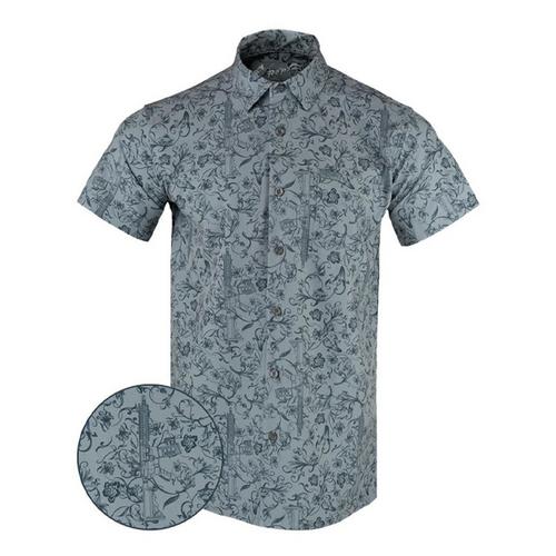 Men's Retro Rifle Gray Man Button Up Shirt - Primary Image
