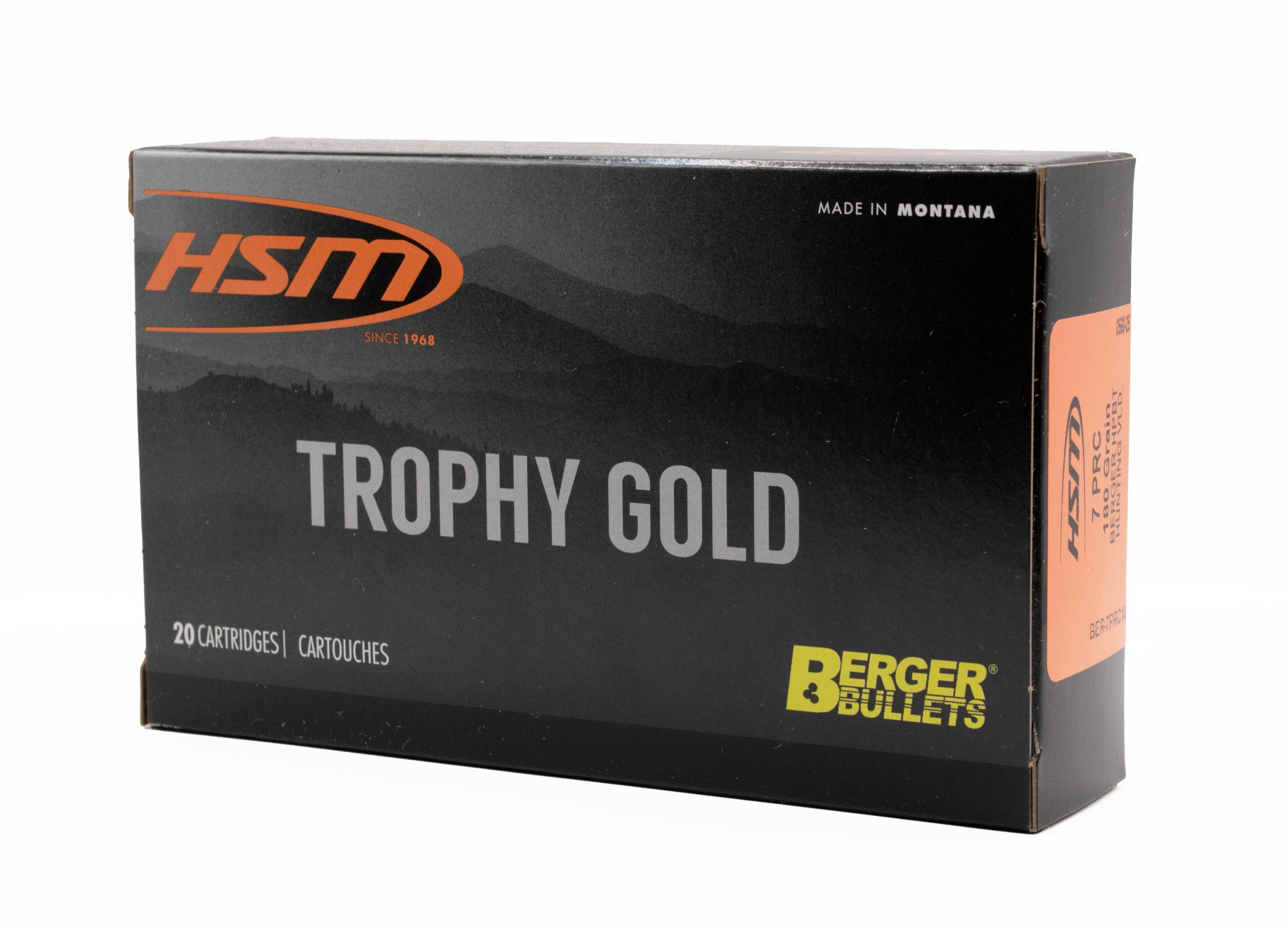 HSM Trophy Gold Berger Hunting VLD 7mm PRC Rifle Ammunition 20 Round Box