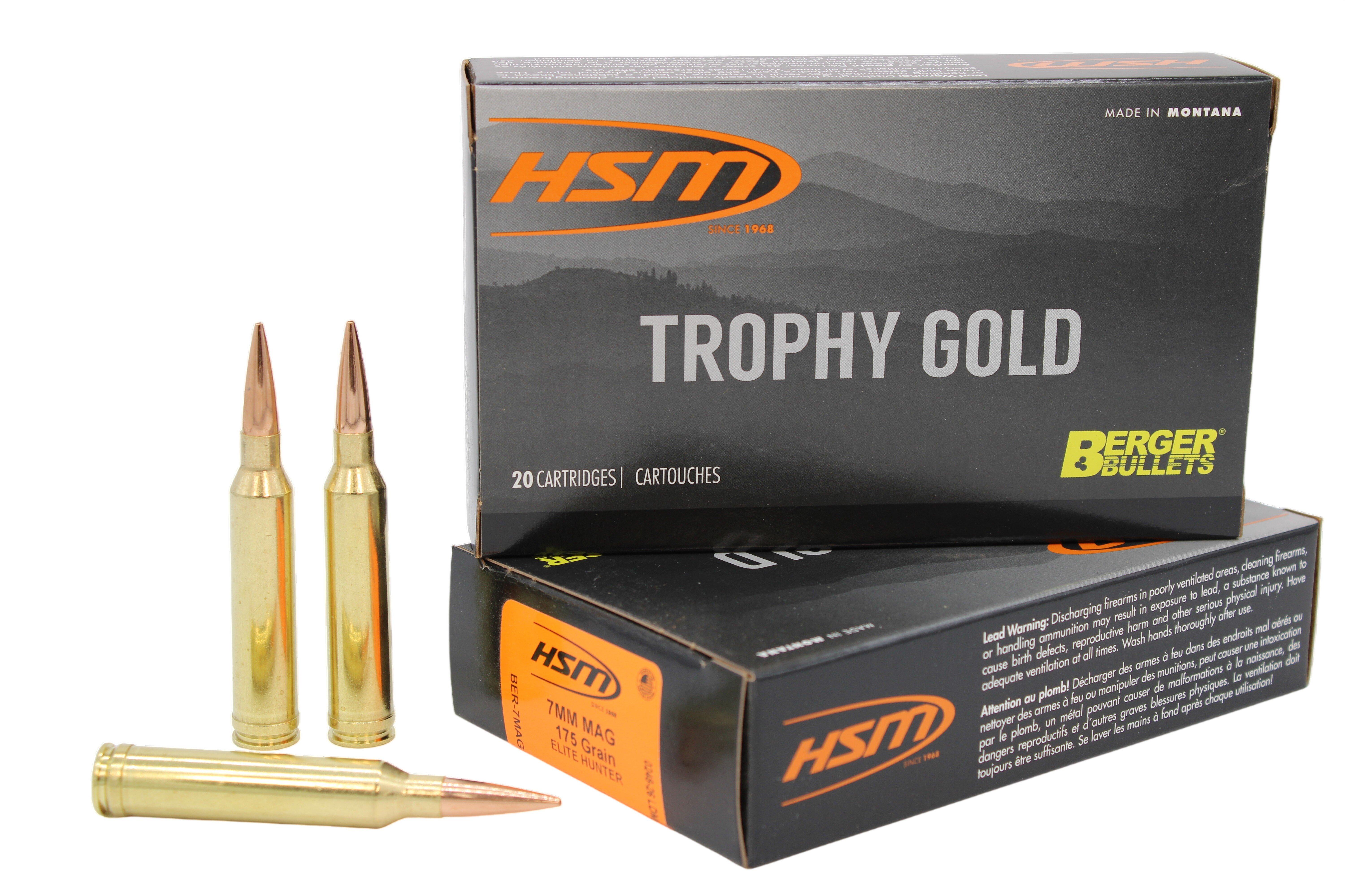 HSM Trophy Gold Elite Hunter 7mm Remington Magnum Rifle Ammunition 20 Round Box - HSM Ammunition