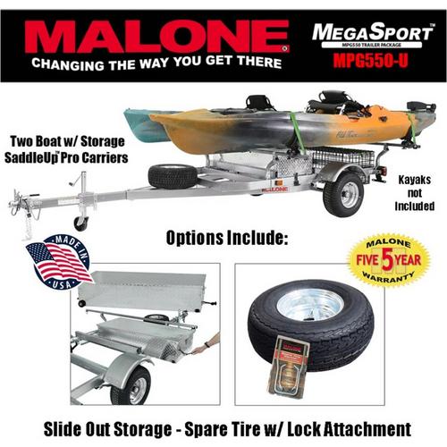 Malone MegaSport 2 Kayak Trailer Pkg (Spare Tire, 2 Sets Saddle Up Pro, Storage Basket & Drawer) - Primary Image