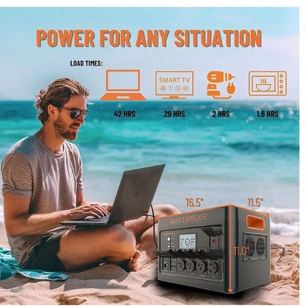 Kms, Inc WattBricks H2500Pro Portable Power Station Solar Generator 2500W 2048Wh with Carry Cart Included