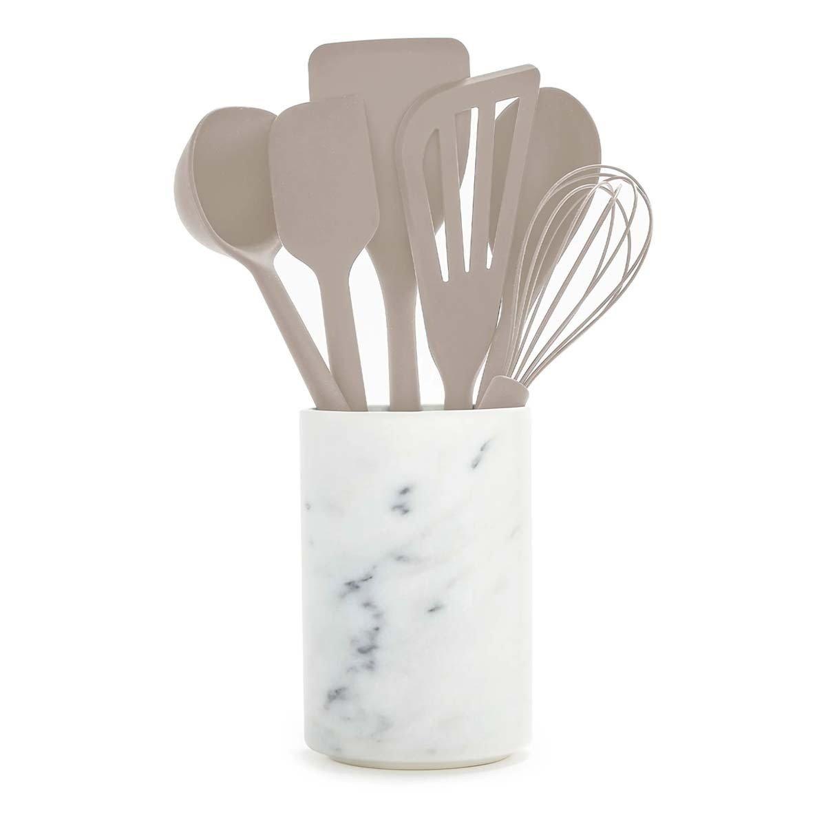 GreenPan Platinum Silicone 7-Piece Utensil and Crock Set  Taupe - GreenPan