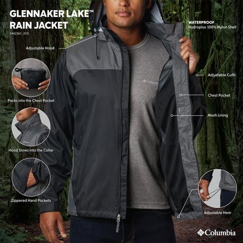 Men's Columbia Glennaker Lake Hooded Rain Jacket - Primary Image