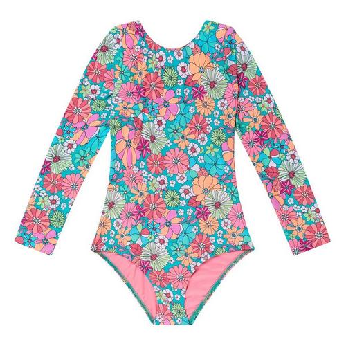 Girls' Beach Lingo Kozmic Blues Long Sleeve Rash One Piece Swimsuit - Primary Image