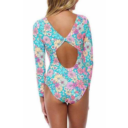 Girls' Beach Lingo Kozmic Blues Long Sleeve Rash One Piece Swimsuit - Primary Image
