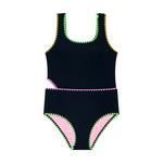 Girls' Beach Lingo Color Coded Cutout Whipstitch One Piece Swimsuit - Thumbnail 1 of 4