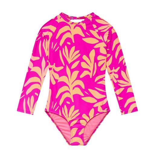 Girls' Beach Lingo Shape Shifter Long Sleeve Rash One Piece Swimsuit - Primary Image