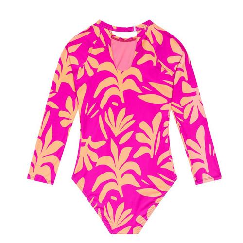 Girls' Beach Lingo Shape Shifter Long Sleeve Rash One Piece Swimsuit - Primary Image