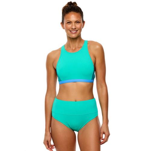 Women's Next In The Groove Streamline High Neck Colorblock Swim Bikini Top - Primary Image