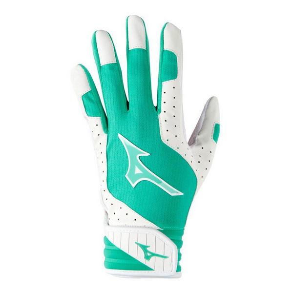 Women's Mizuno Finch Padded Adult Softball Batting Gloves XLarge White/Mint