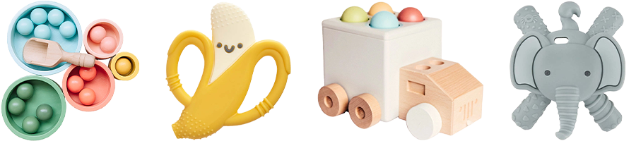 collage of baby toys