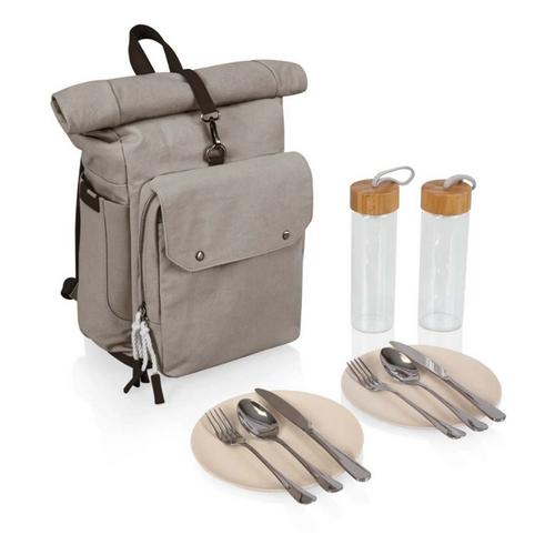 Picnic Time Carmel Roll Top Picnic Backpack Cooler with Utensil Set & Glass Water Bottles - Primary Image