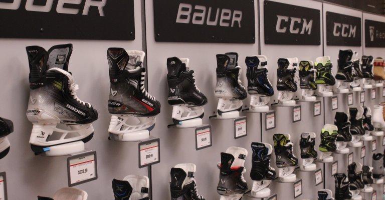 the wall of hockey skates