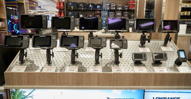 a variety of fish finders on display at SCHEELS