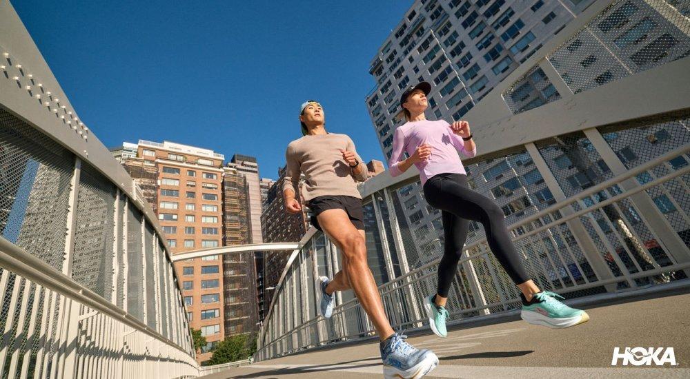 two people running in Hoka shoes
