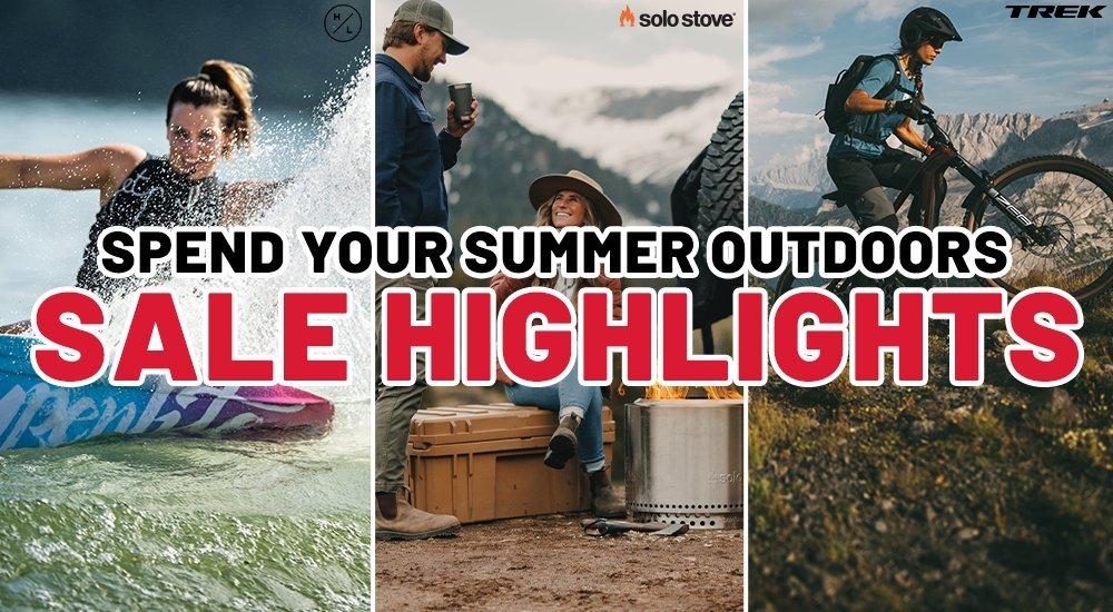image split into thirds with the text Spend Your Summer Outdoors Sale Highlights