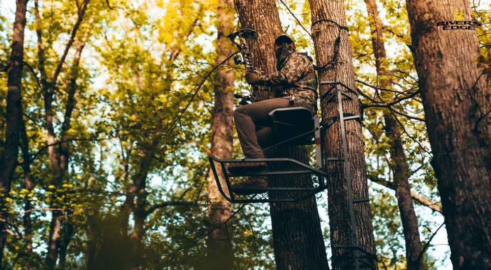 A hunter in a Rivers Edge treestand