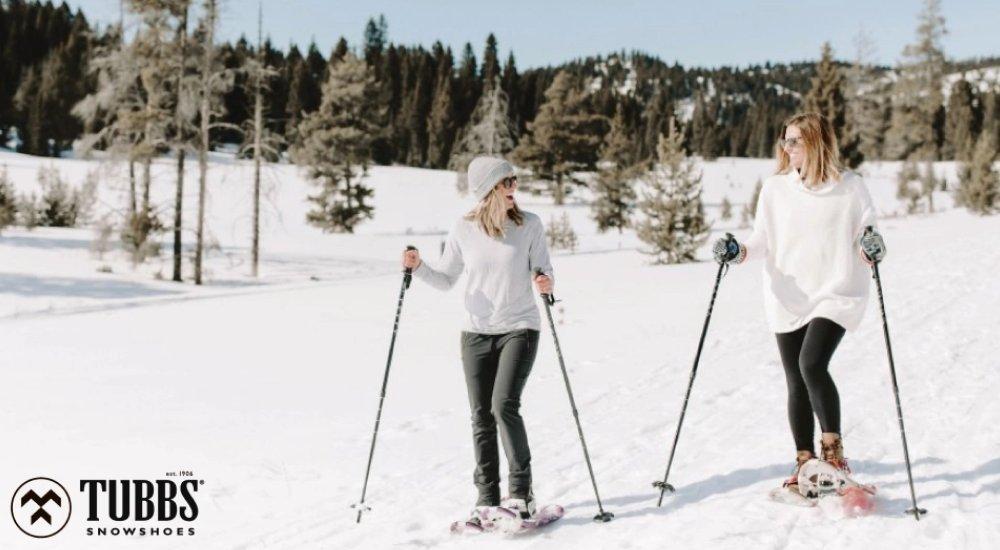 two women snowshoeing