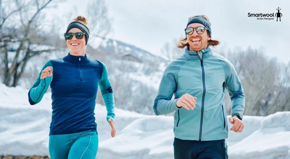 a couple running in the winter