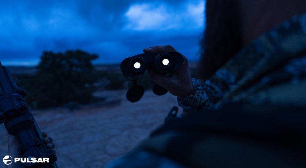 thermal binoculars glowing at night