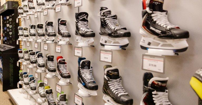 wall of hockey skates