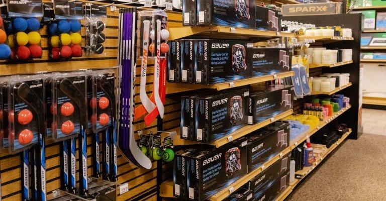 display of hockey training equipment