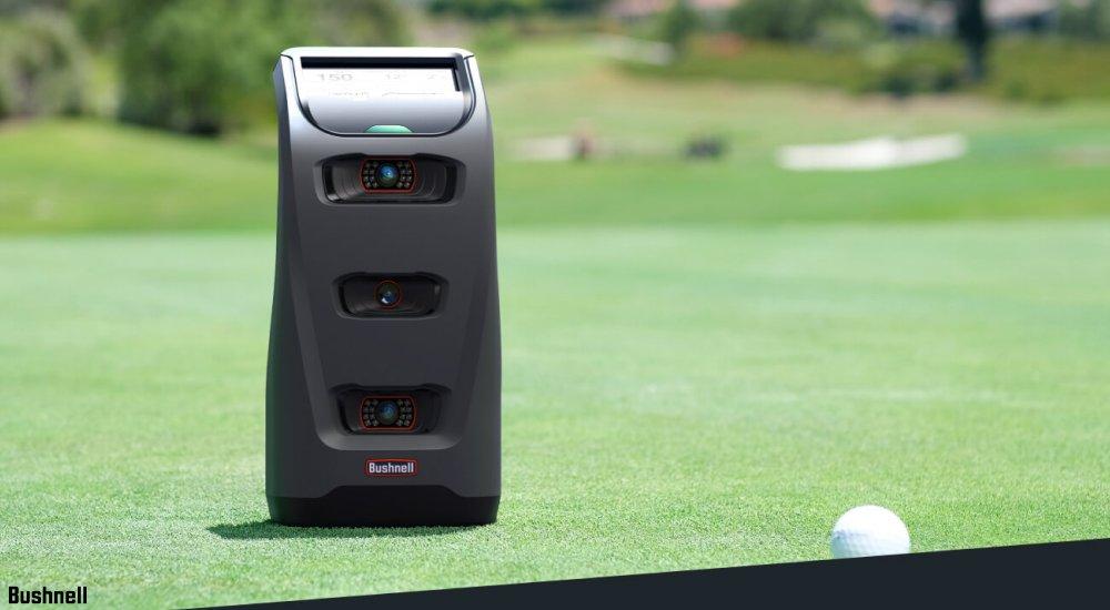 a garmin golf launch monitor at the driving range