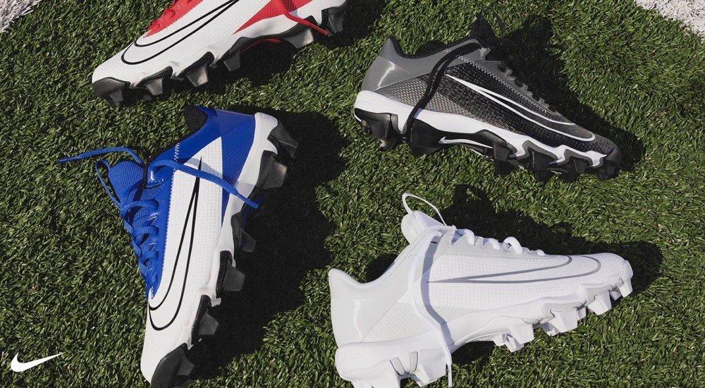 a collage of football cleats on turf