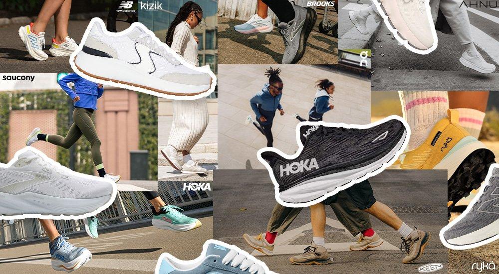 a collage of people in running and walking shoes