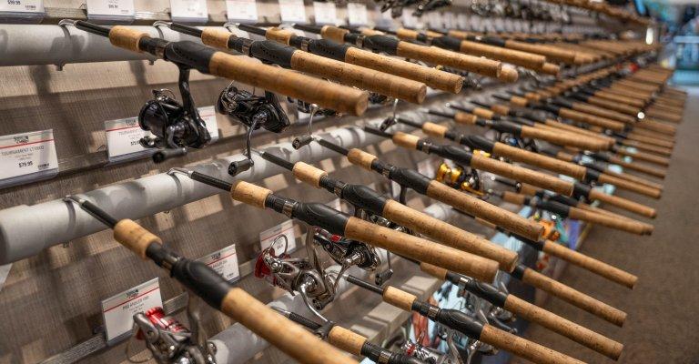A variety of fishing reels on display at SCHEELS.