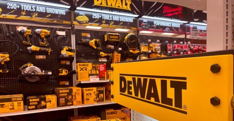 A wall of DeWalt tools