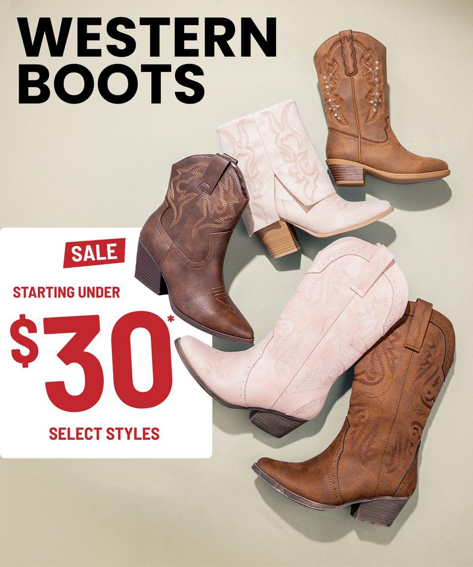 Kick up your heels with western boots starting under $30.