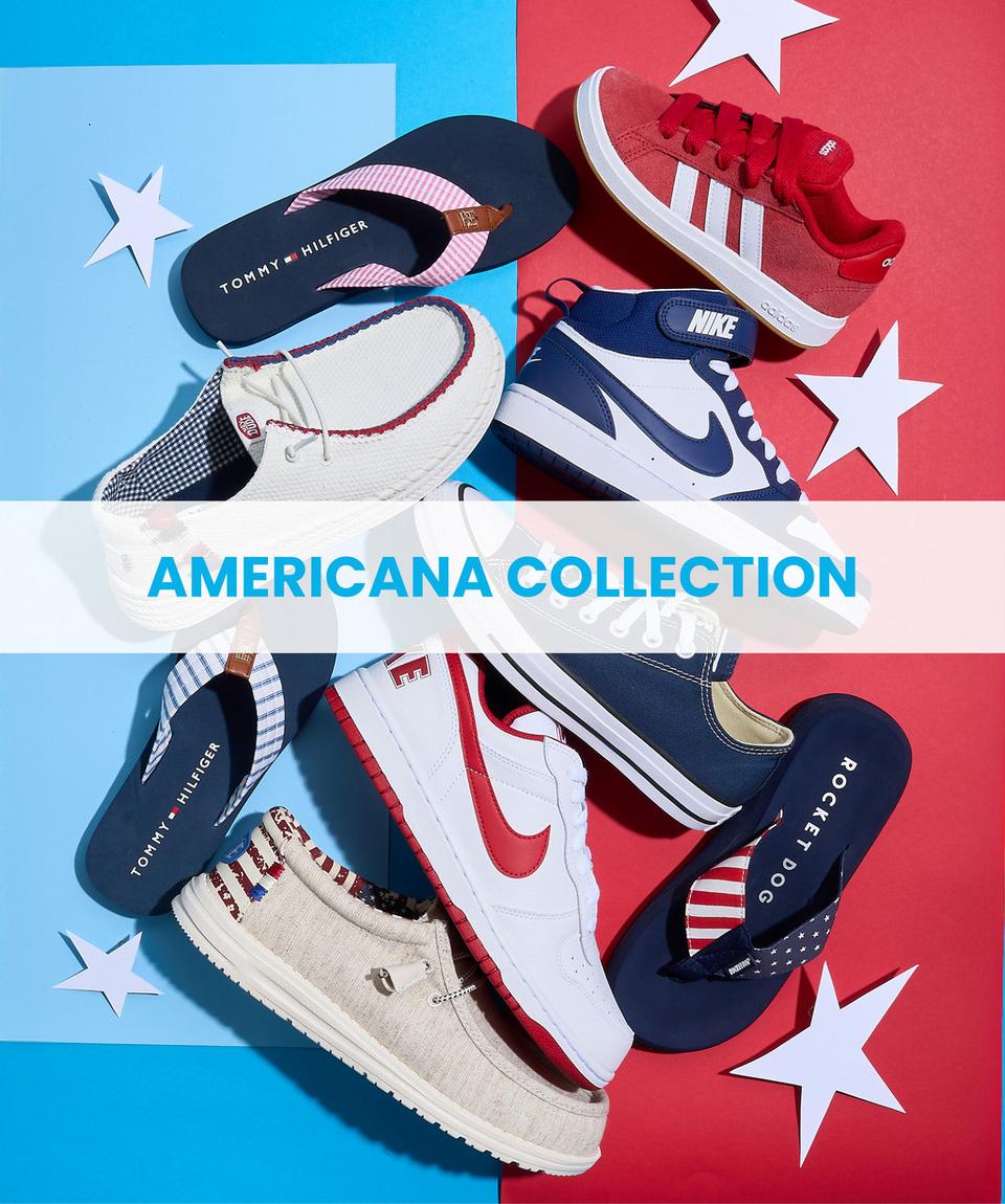 Celebrate with red, white and blue styles from Nike, HEYDUDE, Adidas and more!