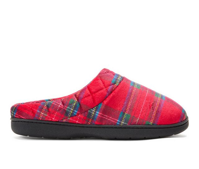Dearfoams Darcy Velour Clog with Quilt Cuff Slippers in Red Plaid color