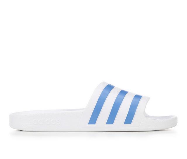 Women's Adidas Adilette Aqua Sport Slides in White/Blue Met color