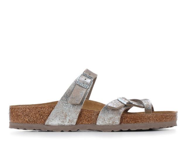 Women's Birkenstock Mayari Footbed Sandals in Silver Metallic color