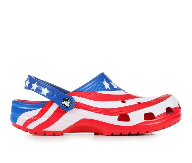 Adults' Crocs Classic American Flag Clogs in Red Multi color