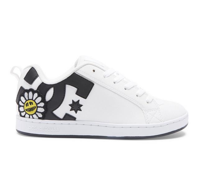 Women's DC Court Graffik Skate Shoes in Wht/Blk/Yel color