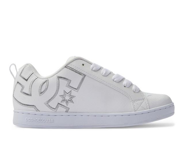 Women's DC Court Graffik Skate Shoes in Wht/ Met Silver color