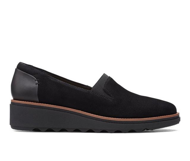 Women's Clarks Sharon Dolly Flats in Black Suede color