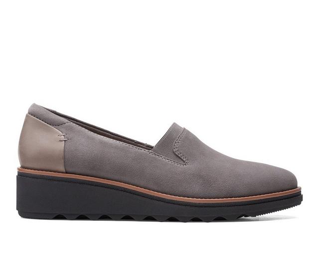 Women's Clarks Sharon Dolly Flats in Grey Suede color