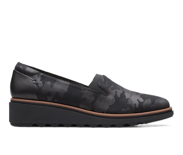 Women's Clarks Sharon Dolly Flats in Black Camo color