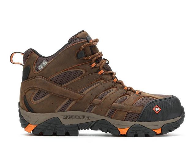 Men's Merrell Work Moab Vertex Mid Waterproof Comp Toe Work Boots in Clay color