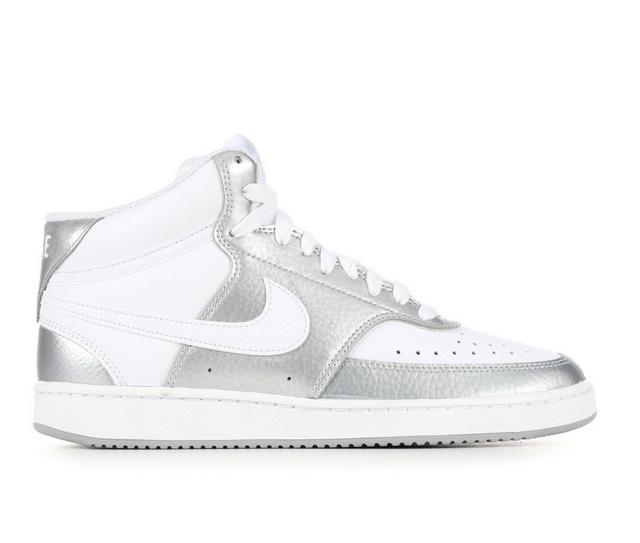 Women's Nike Court Vision Mid Sneakers in Wht/Met Sil color