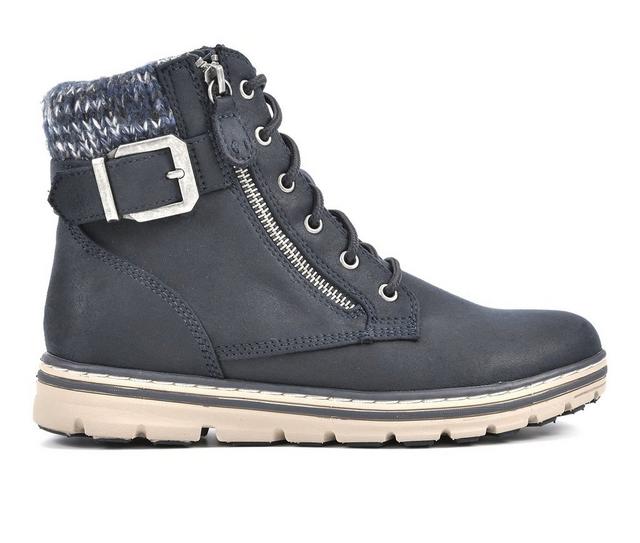 Women's Cliffs by White Mountain Kelsie Lace-Up Booties in Navy color