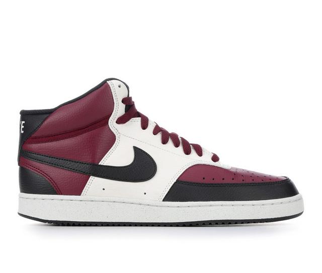 Men's Nike Court Vision Mid Sneakers in Beet/Blk/Silver color